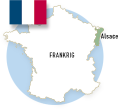 Kort over Frankrig med markering af Alsace