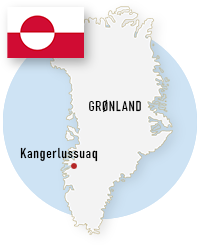 Kort over gronland, med makering af Kangerlussuaq